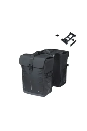 BASIL TAS DUBBEL MOVE 30L ZWART MET MIK-2.0 ADAPTORPLAAT | Koopje